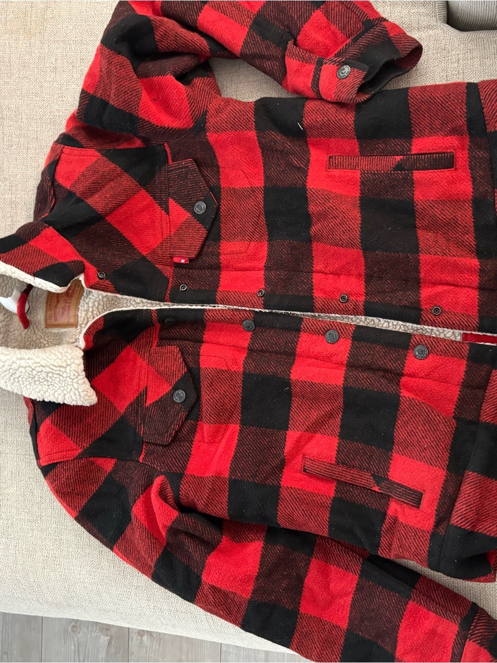 Levi's Red and Black Buffalo Plaid Sherpa-Lined Jacket